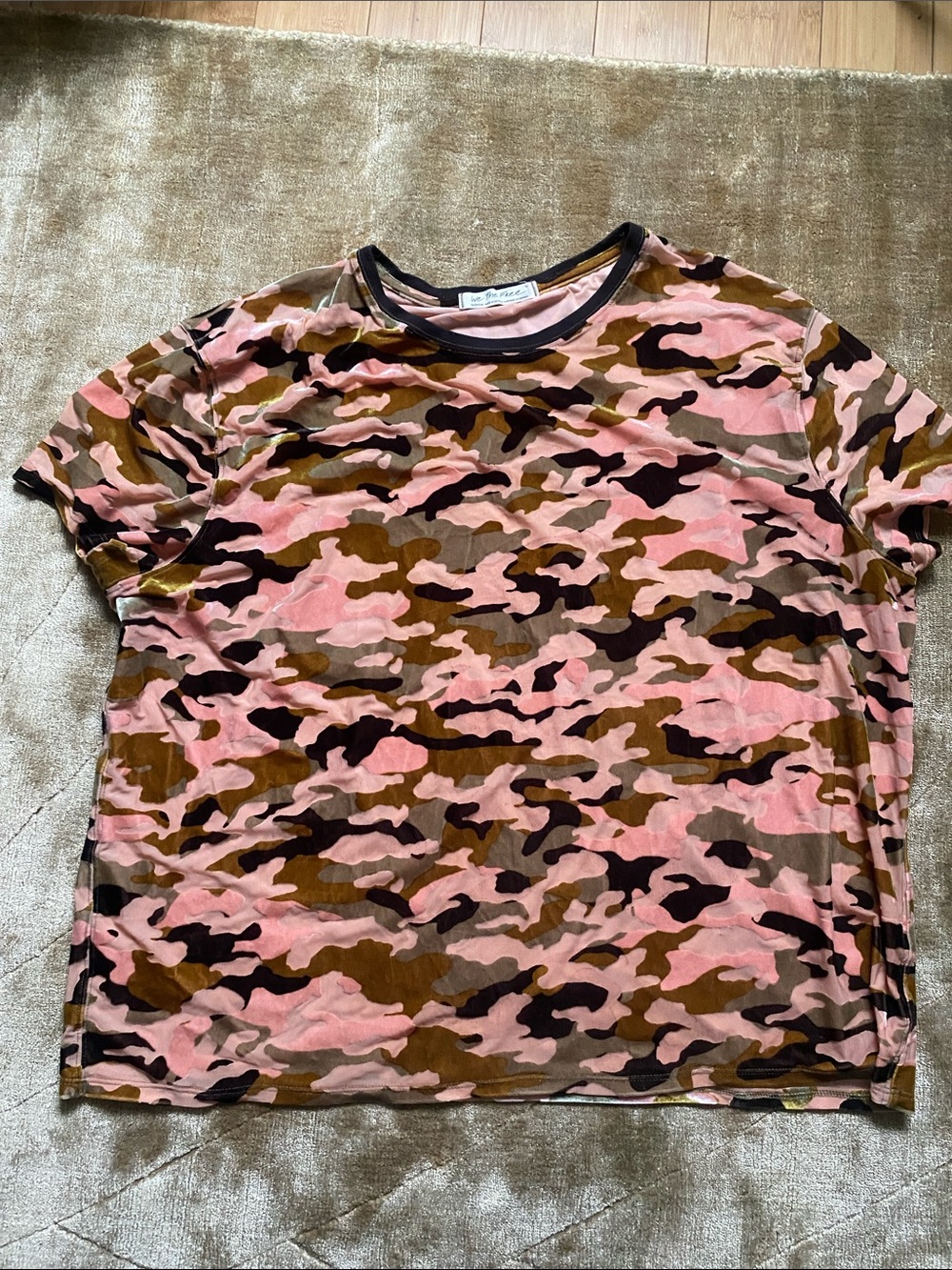 Free People Pink Camo Short Sleeve Tee with Black Trim